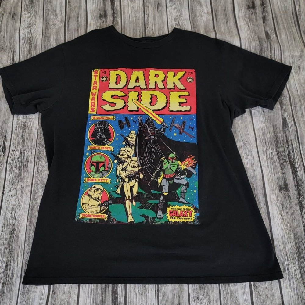 Retro Star Wars Comic Book Dark Side Fifth Sun Graphic Adult L Black T-Shirt